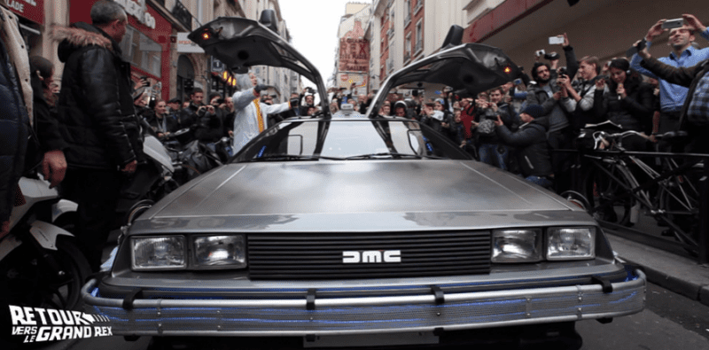 Photo de la dolorean lors de la soirée retour vers le grand rex organisée par Ugo&Play